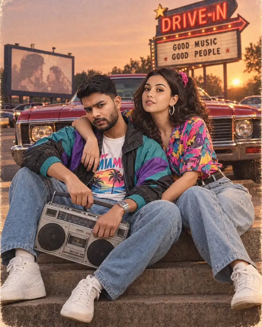1980s Couple Sitting Ai Photo Editing Prompts