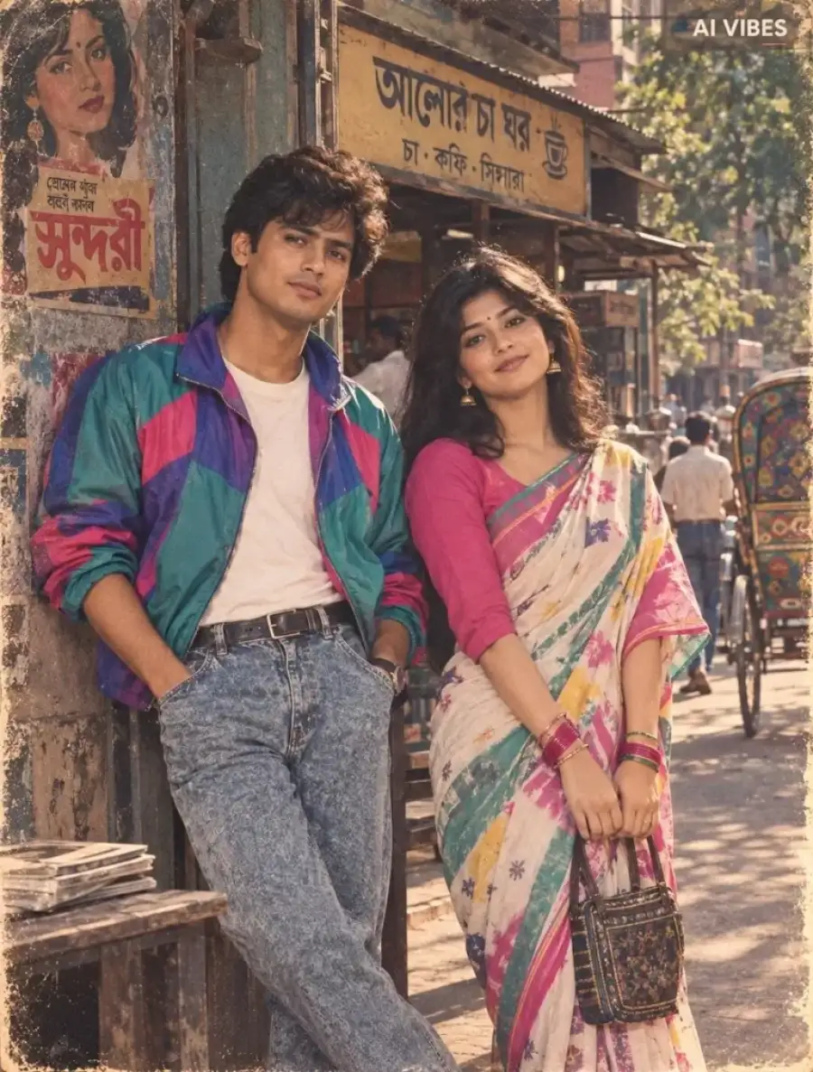 1980s Couple Standing Retro AI Photo Prompts