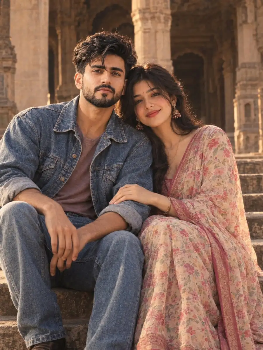 1980s Indian Couple Sitting Editing Prompts