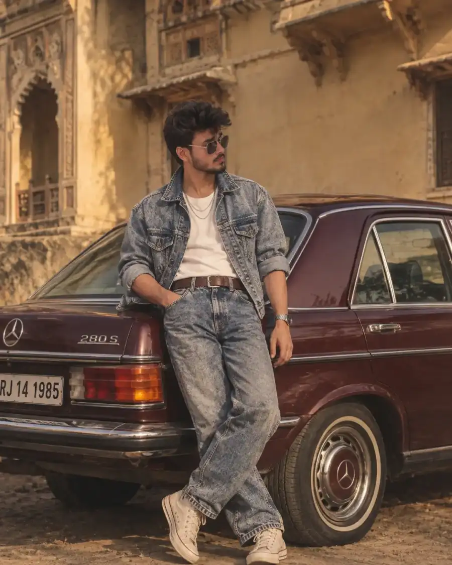 80s Boys Leaning Against A Vintage Mercedes Prompts