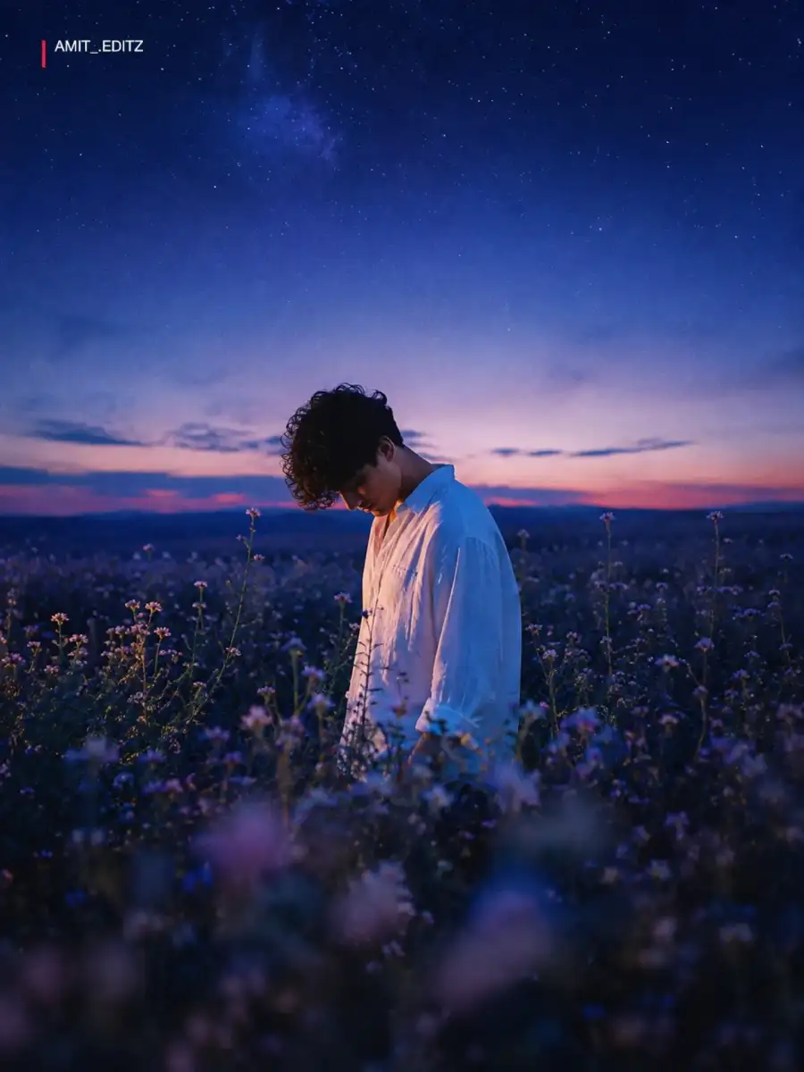 Boys Lone Dreamer Standing In An Endless Field Prompt - AI photo editing prompt image