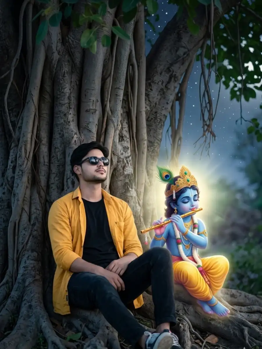 Boys WIth Krishna Ji AI Photo Editing Prompts - AI photo editing prompt image