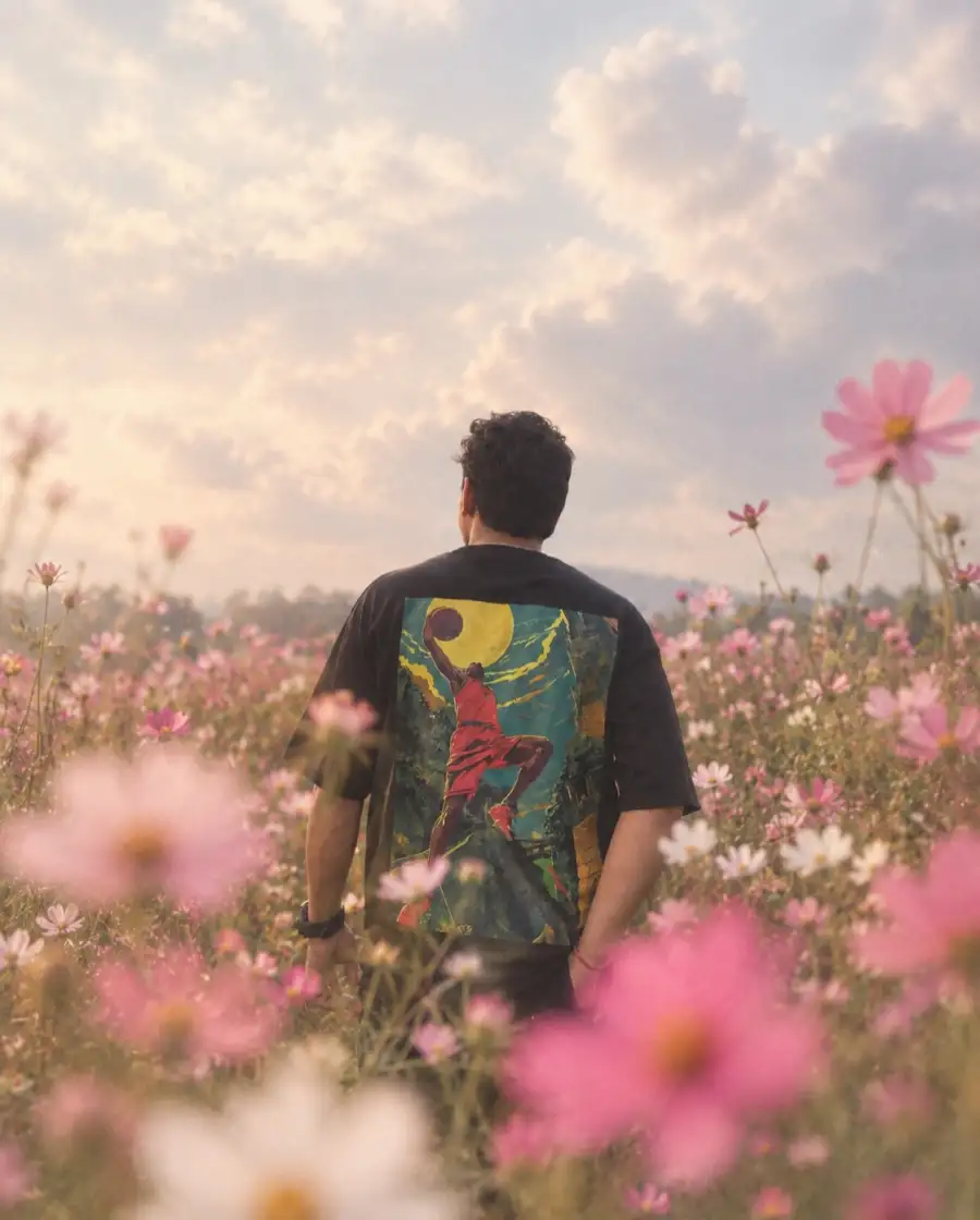 Chatgpt Boys Standing In Flowers Garden Filed Prompts - AI photo editing prompt image