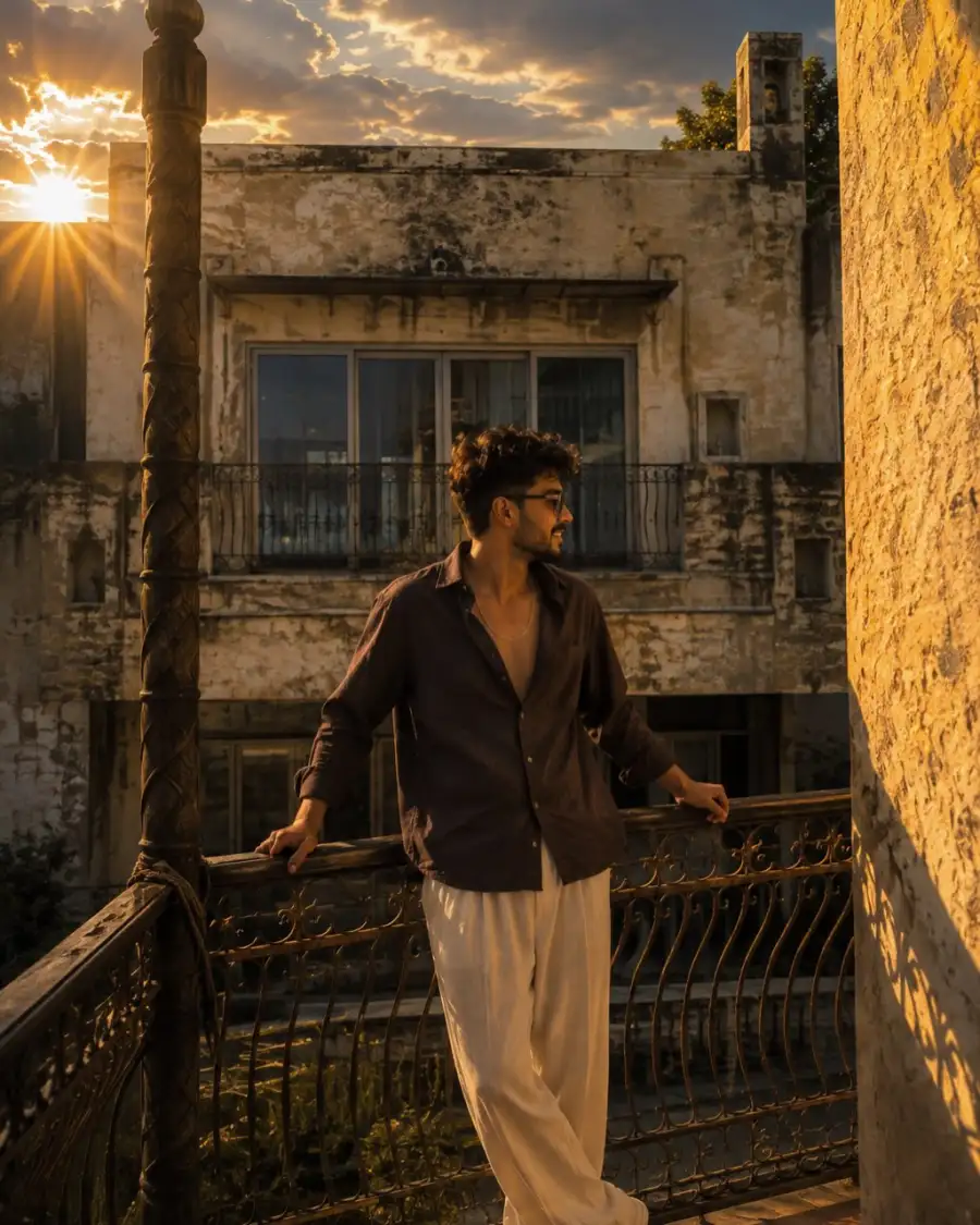 Chatgpt Boys  Stands Casually On A Vintage Balcony Prompts - AI photo editing prompt image