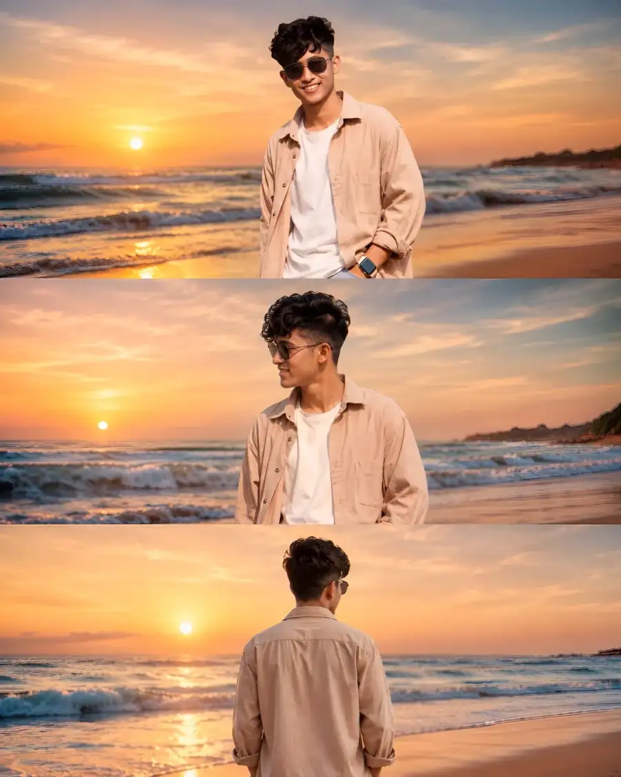 Chatgpt Boys Sunset Beach Vertical Collage  Prompts - AI photo editing prompt image