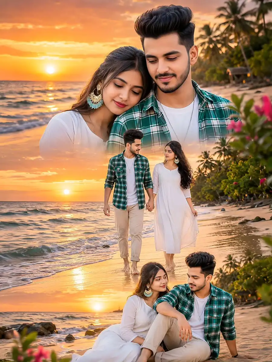 Chatgpt Couple Romantic Beach Collage Prompts Chatgpt Couple Romantic Beach Collage Prompts - AI photo editing prompt image