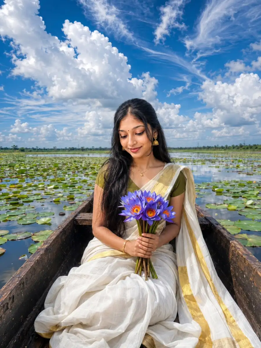 Chatgpt Girl Sitting On Boat With Flowers Prompts - AI photo editing prompt image