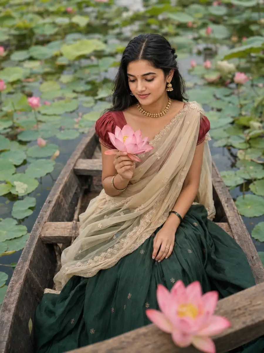 Chatgpt South Indian Woman Sitting Inside An Old Boat  Prompts - AI photo editing prompt image