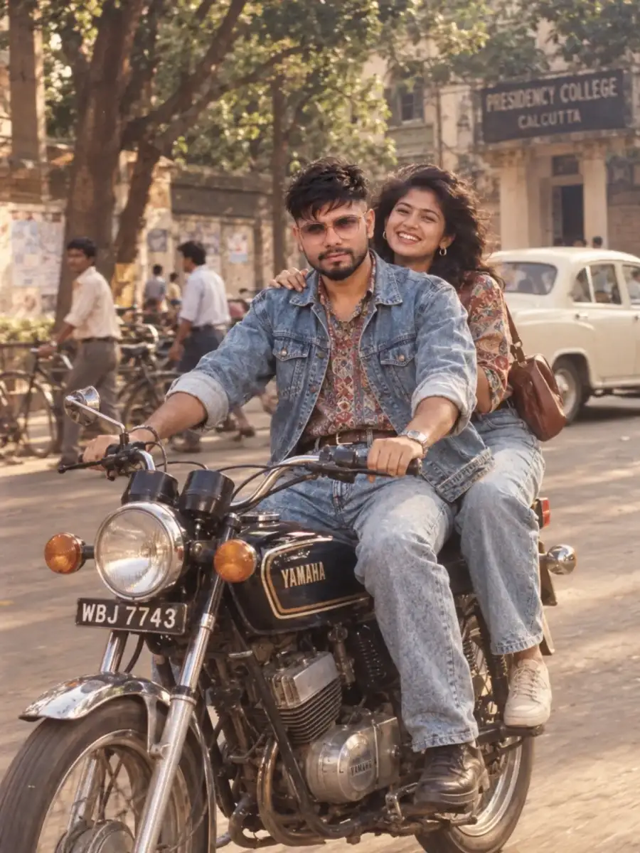 Couple 80s Look Motorcycle Photo Editing Prompts