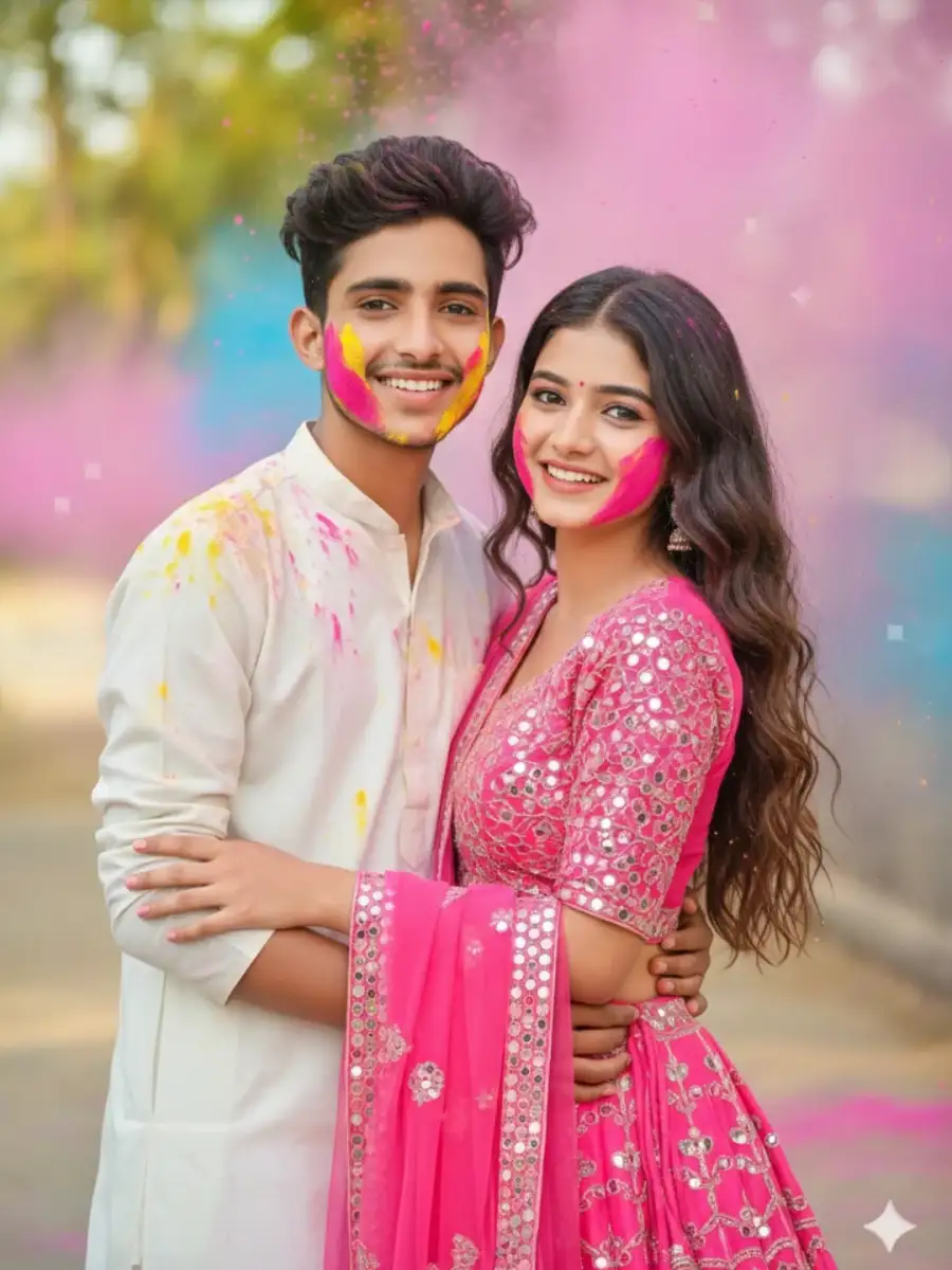 Couple Happy Holi Ai Photo Editing Prompts For Gemini - AI photo editing prompt image