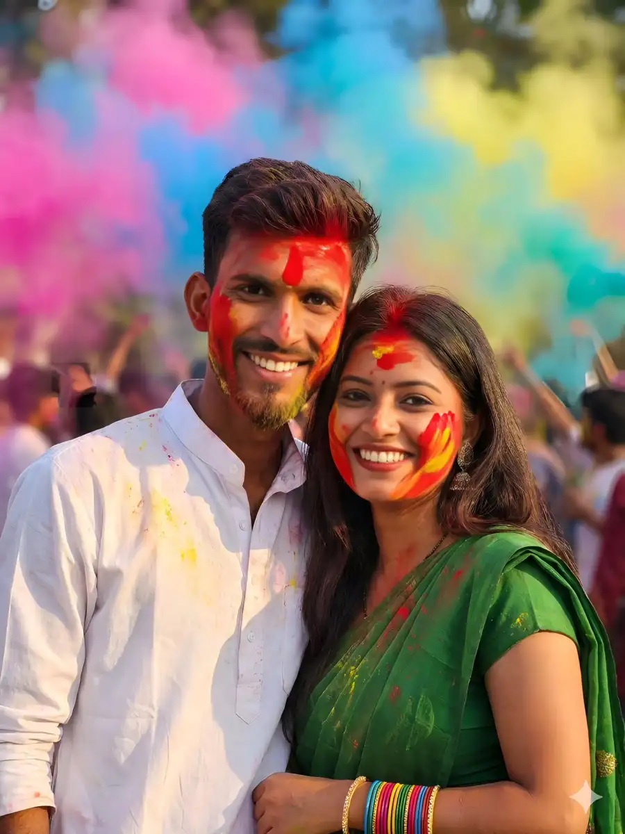 Couple Holi AI Editing Gemini ChatGpt Prompts - AI photo editing prompt image