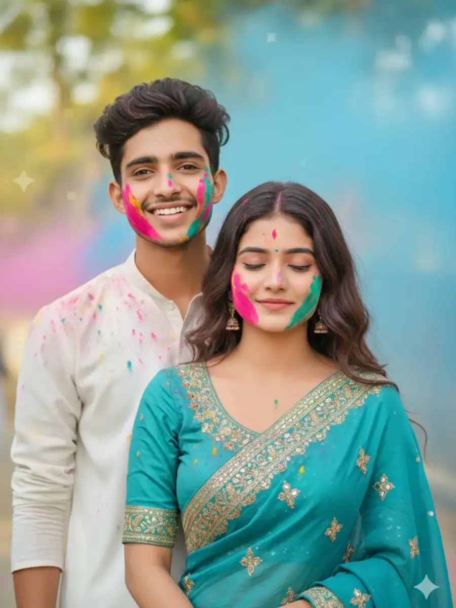 Couple Holi Ai Photo Editing Prompts For Gemini - AI photo editing prompt image