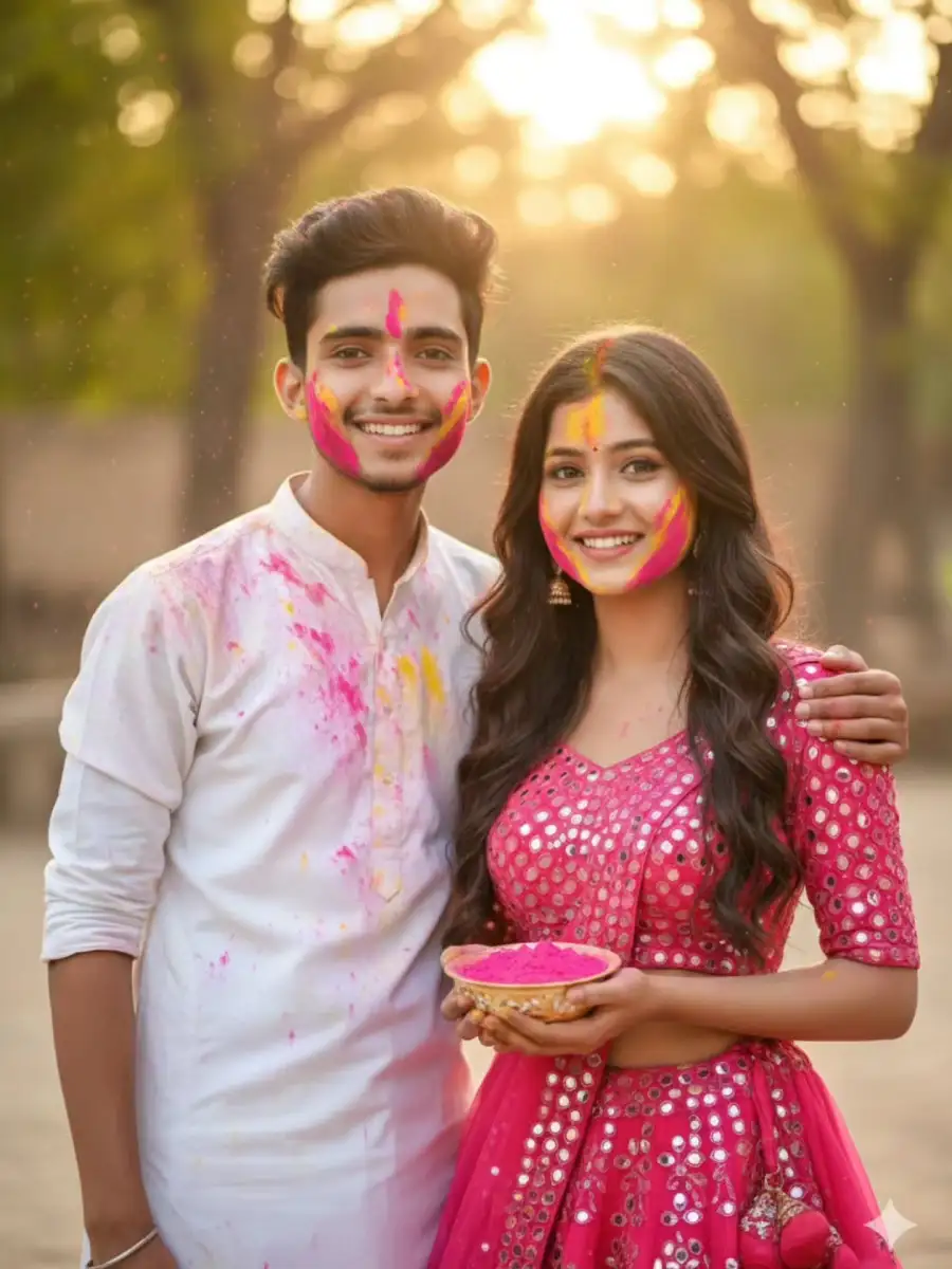 Couple Holi Prompts For Gemini ChatGpt AI Editing - AI photo editing prompt image
