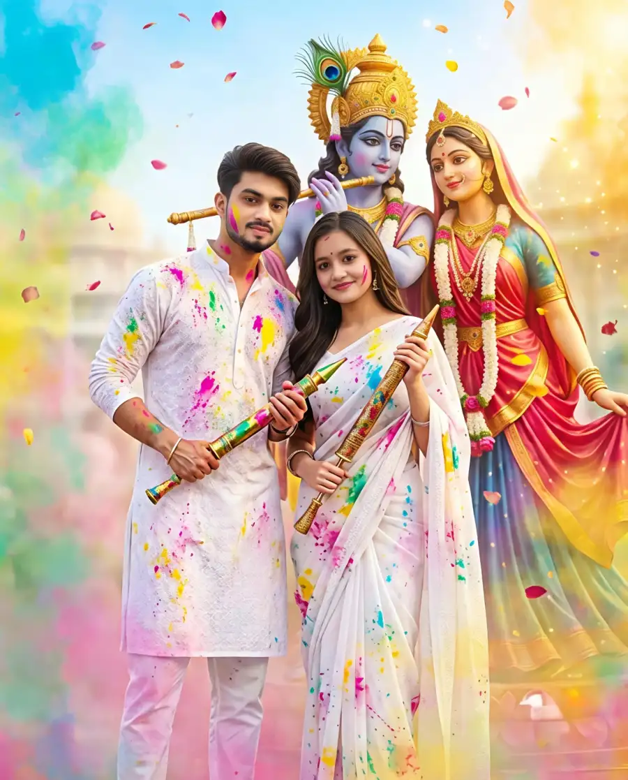 Couple Holi Radha Rani AI Editing Prompts For Gemini - AI photo editing prompt image