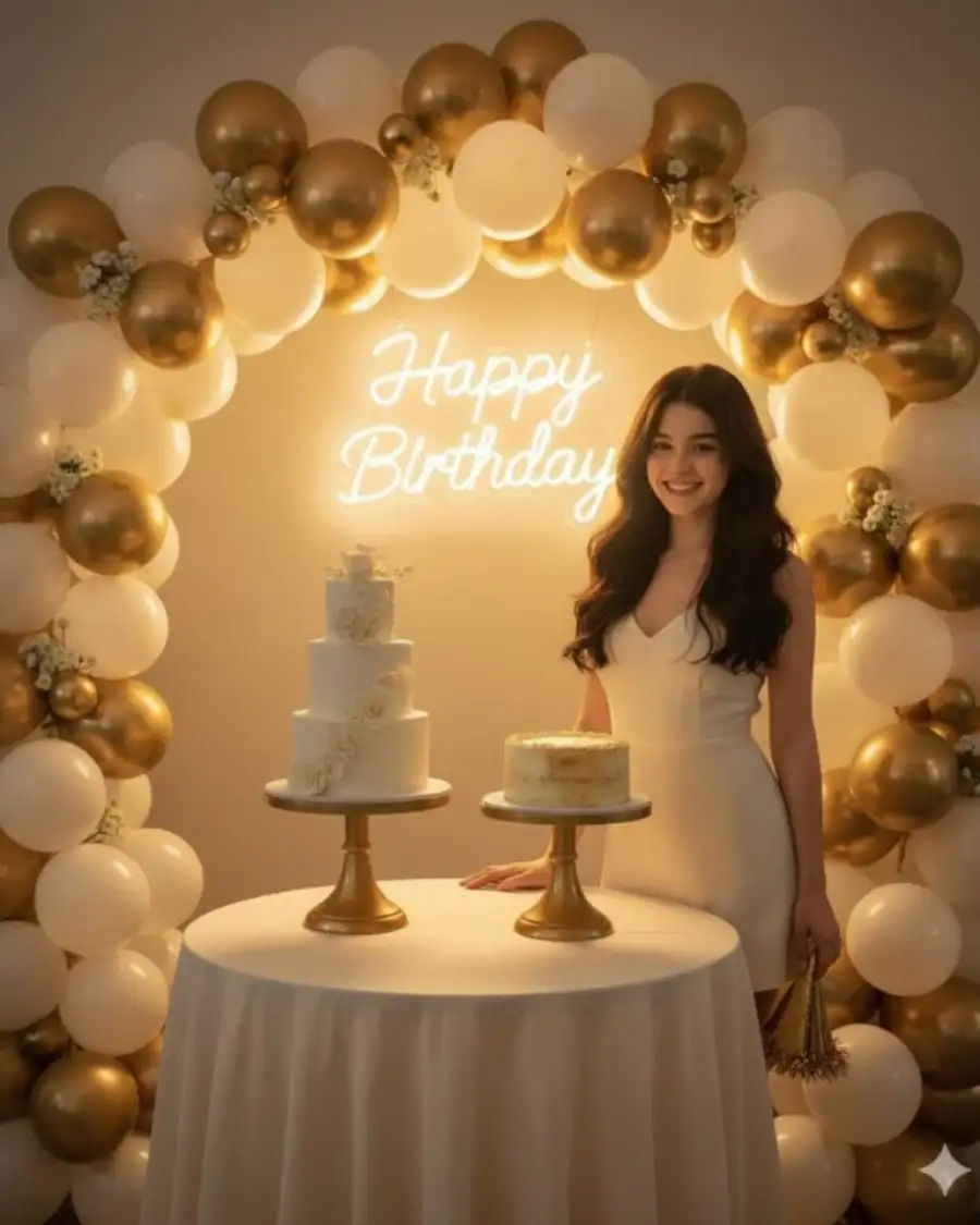 Gemini Birthday  Golden And White Decorations Prompts For Girls - AI photo editing prompt image