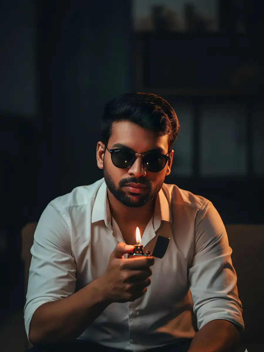 Gemini Boys Holds A Metal Lighter Editing Prompts