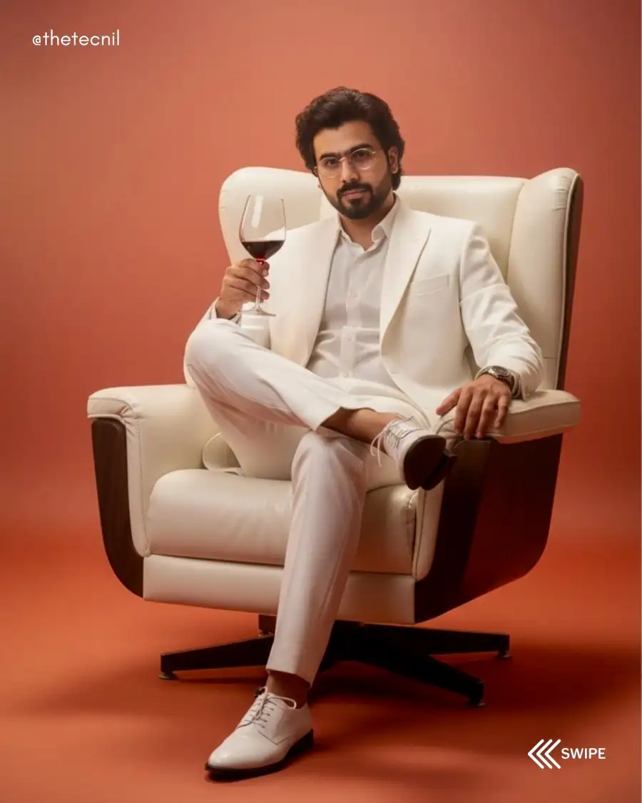 Gemini Boys Sitting In A Modern White Armchair  Prompts