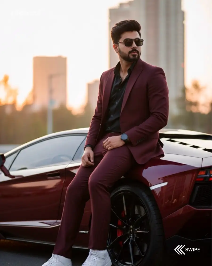 Gemini Boys Sitting On The Maroon Lamborghini  Prompts