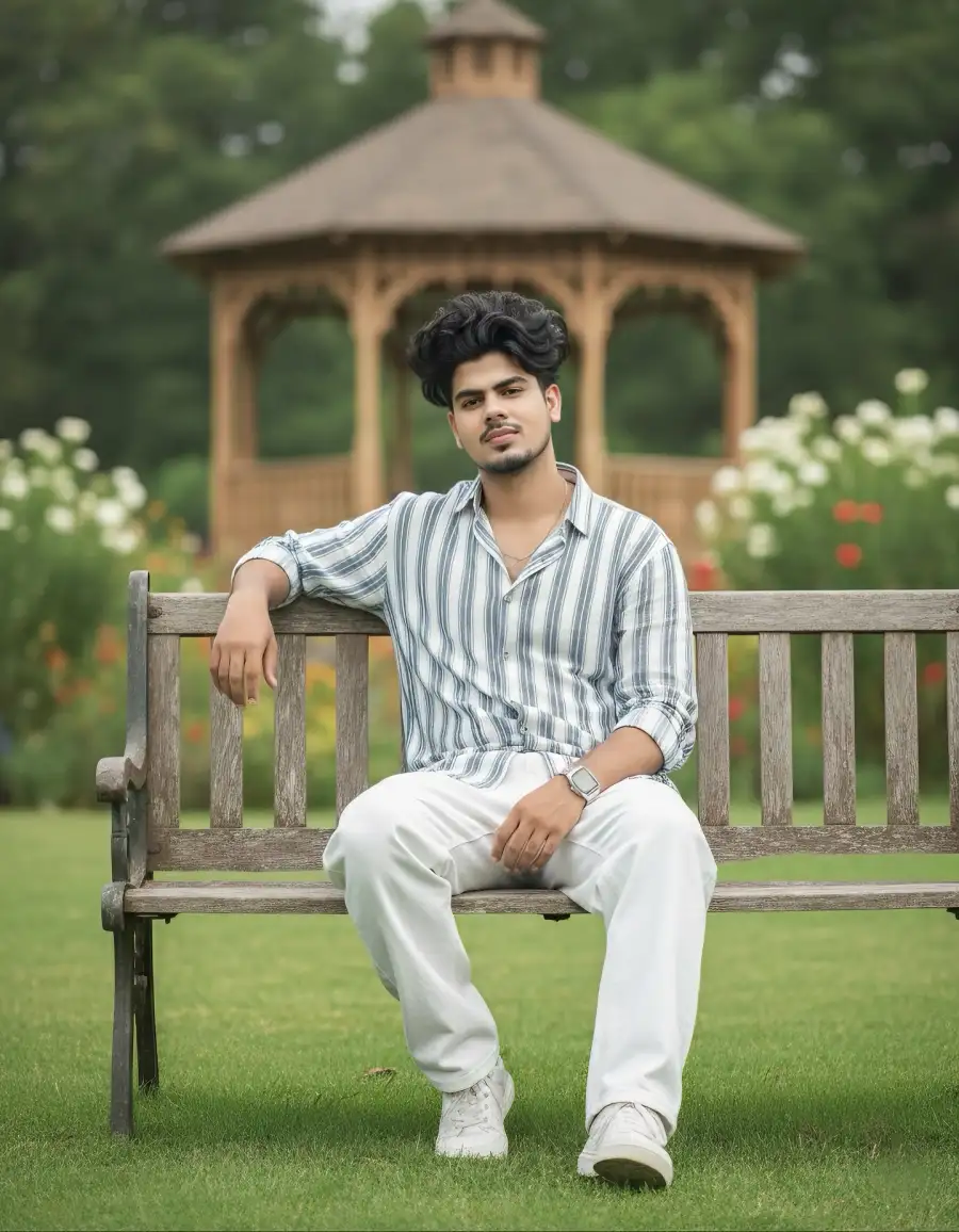 Gemini Boys Sitting Relaxed  In Park Prompts