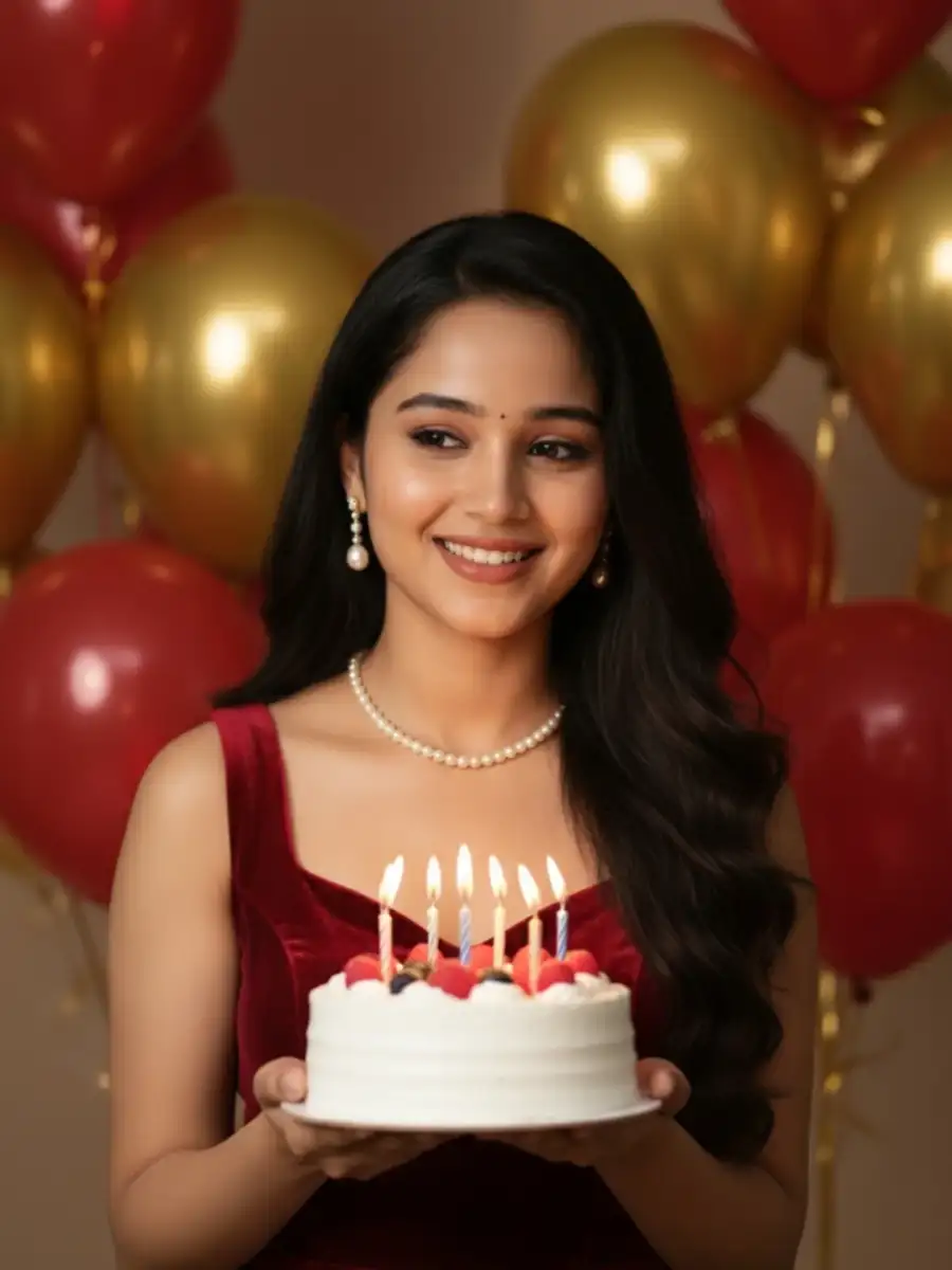 Gemini Girl  Holding A Small White Birthday Cake Prompt - AI photo editing prompt image