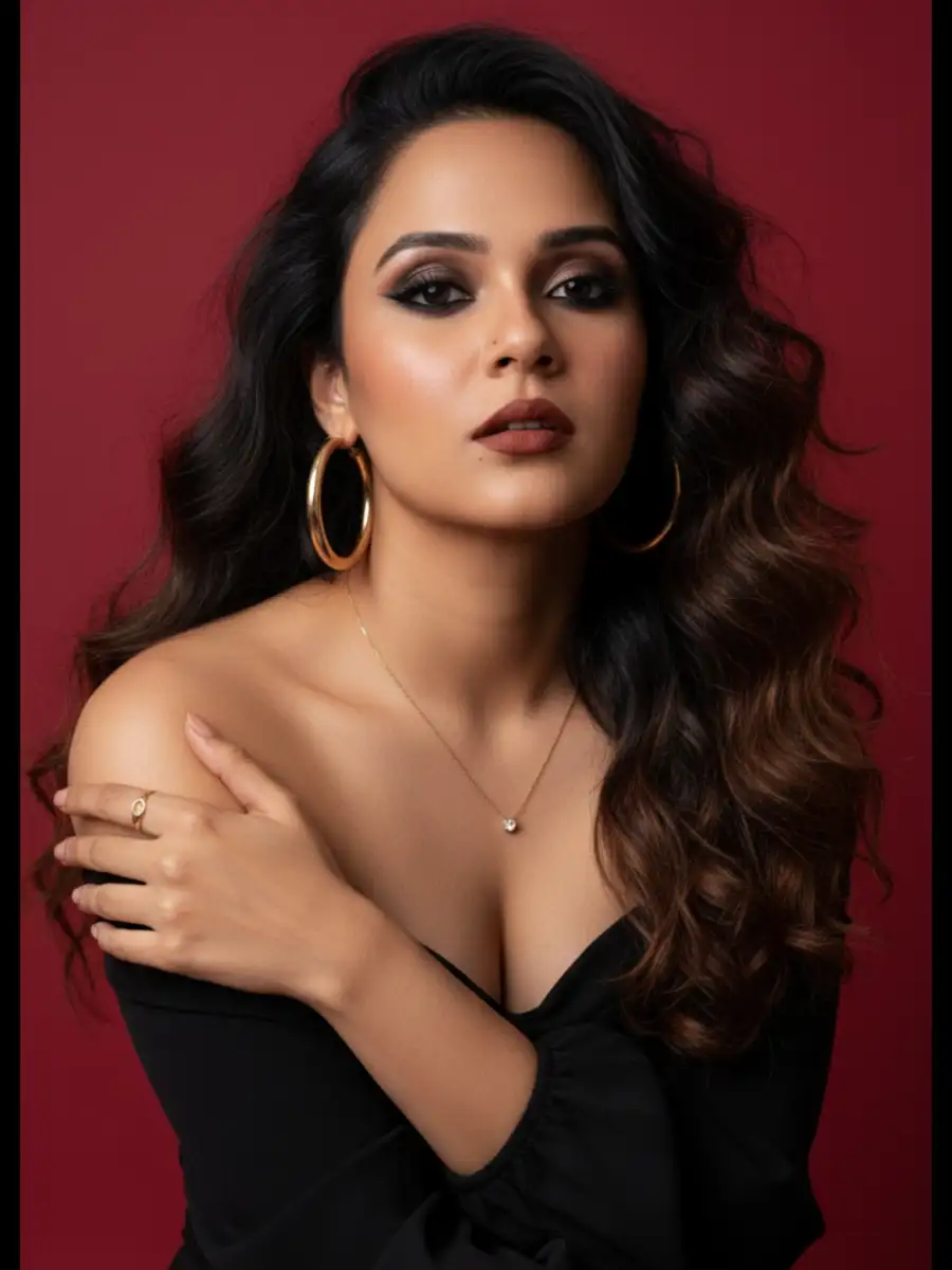 Gemini Girl Sitting Gracefully Against A Bold Plain Red Backdrop Pormpts