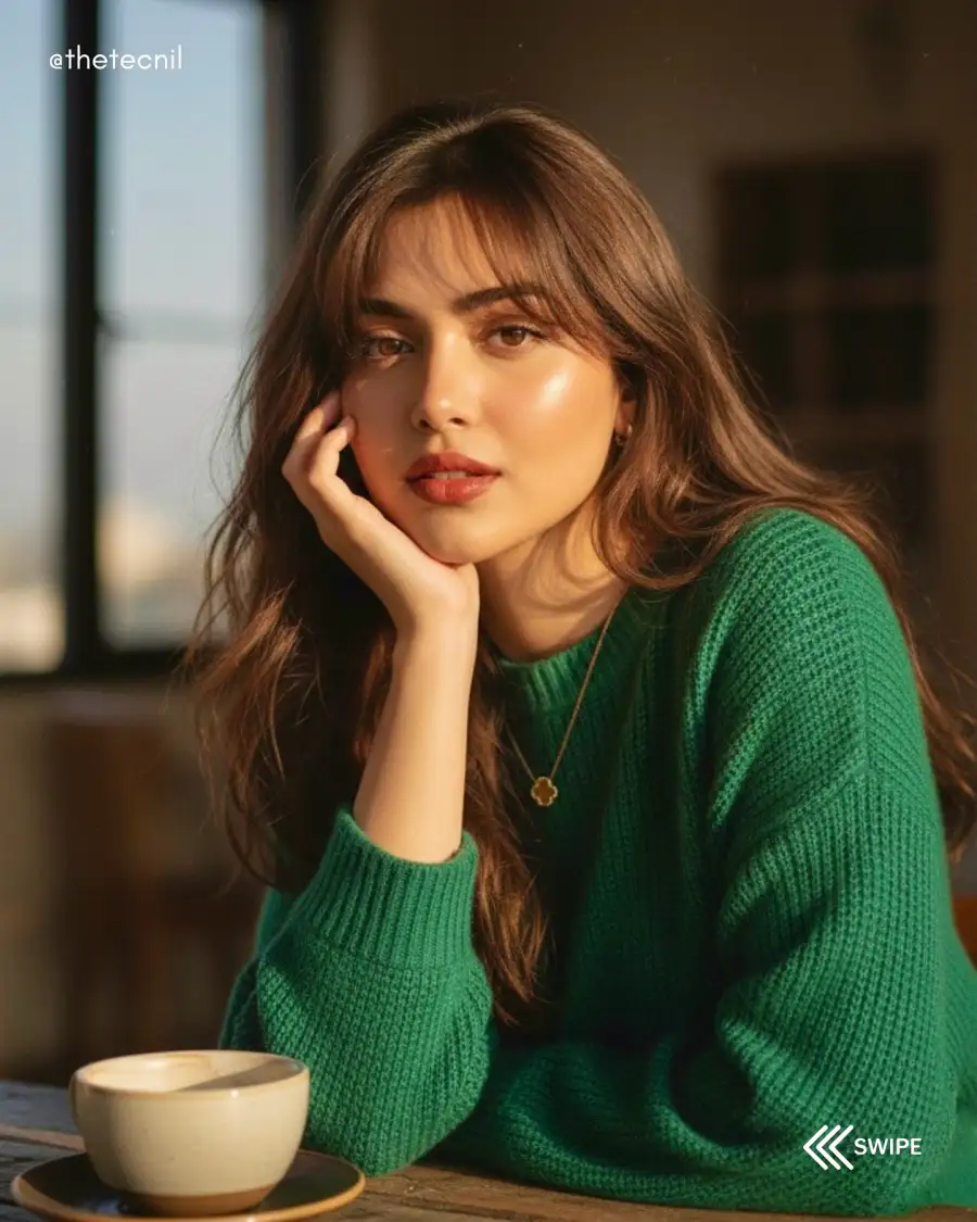 Gemini Girl Sitting With Coffe Cup Pormpts