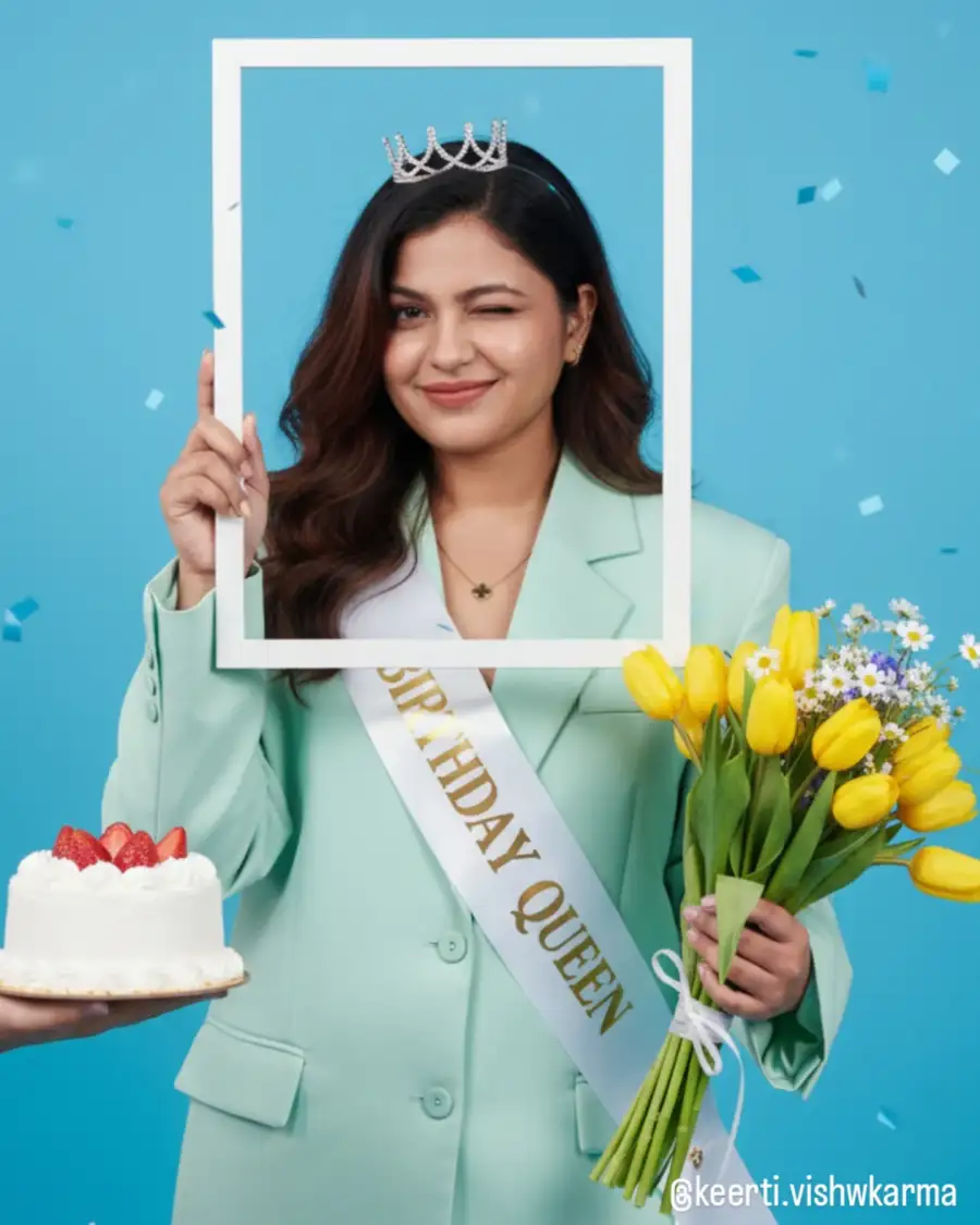 Gemini Girl  Studio Portrait With Flowers Birthday Prompts - AI photo editing prompt image