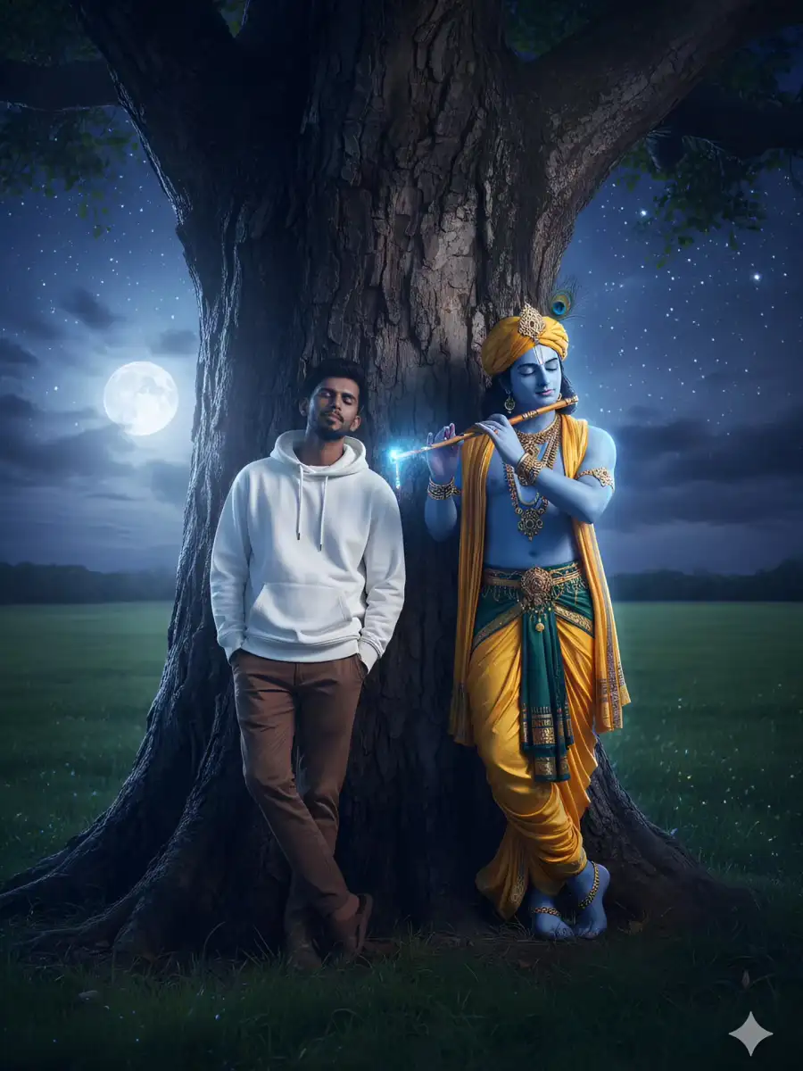 Gemini God Krishna With Boys Standing Ai Photo Editing Prompts - AI photo editing prompt image