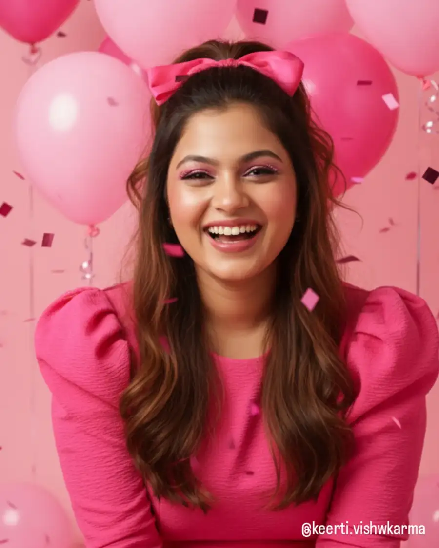 Gemini Woman  Pink Balloons Birthday Prompt - AI photo editing prompt image