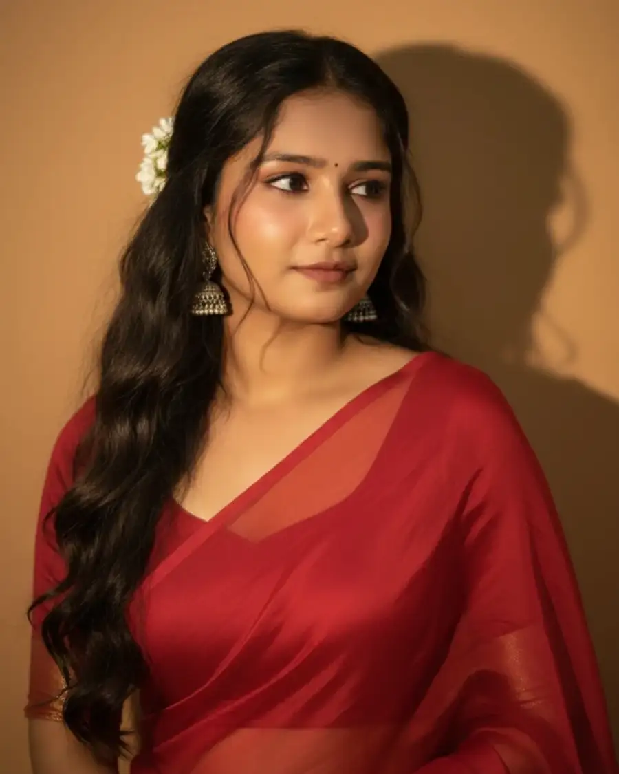 Gemini Young Girl Retro Chiffon Saree Red Prompts - AI photo editing prompt image