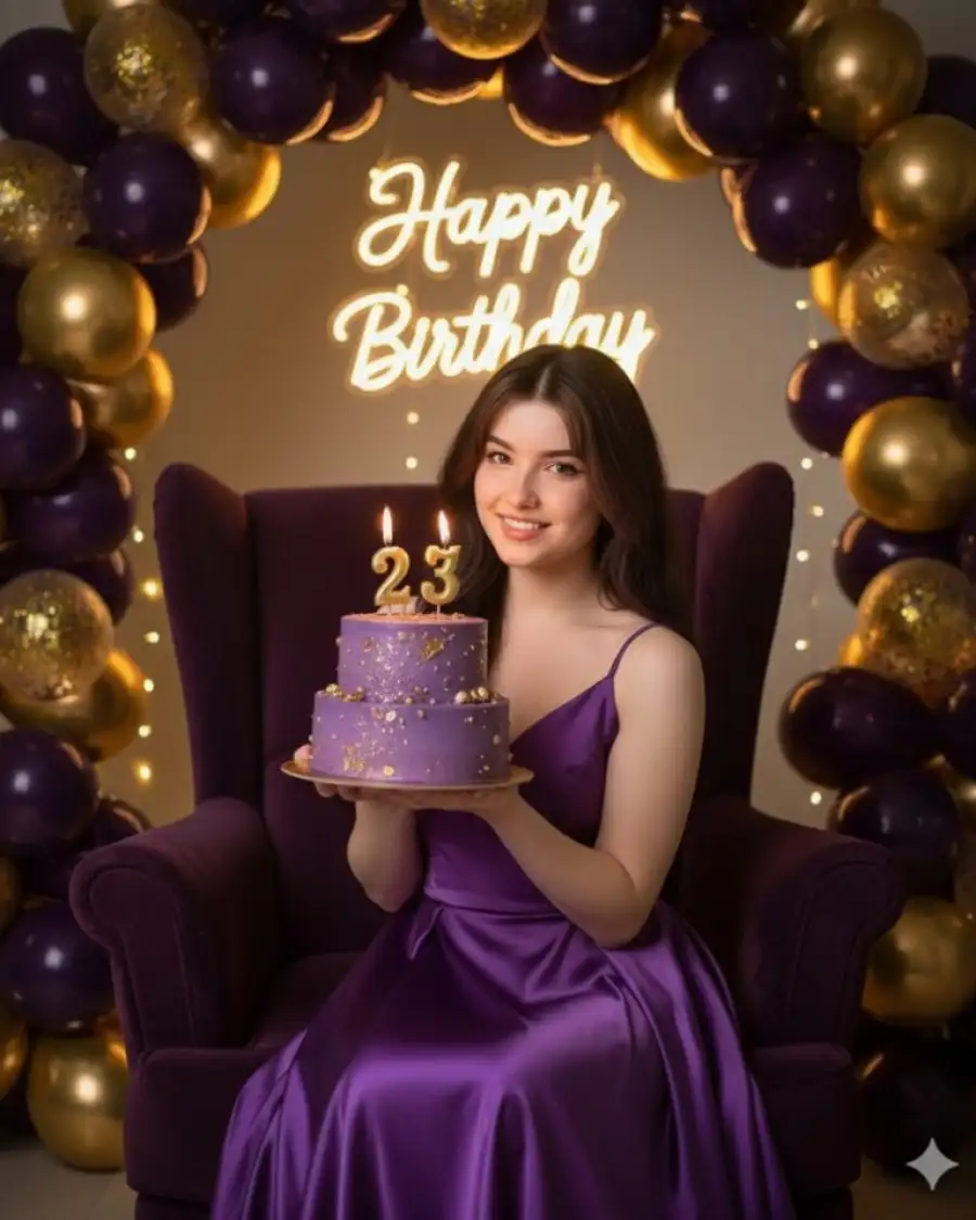 Girl Gemini Sitting WIth Cake Birthday Ai Prompts - AI photo editing prompt image