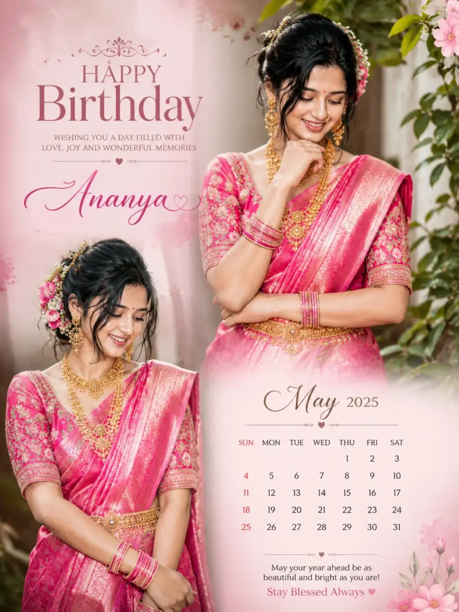 Girls Happy Birthday Calender Ai Photo Editing Prompt - AI photo editing prompt image
