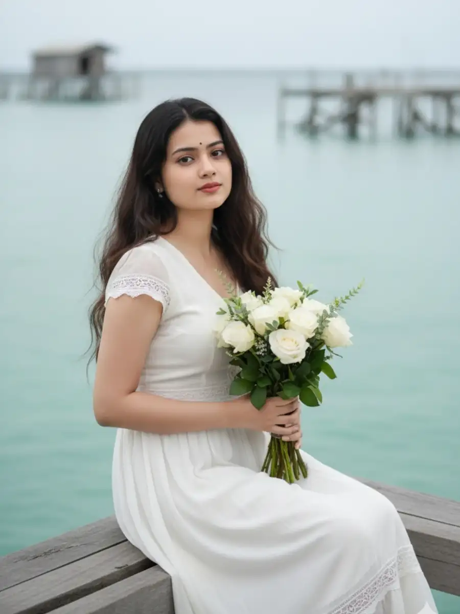 Girls Is Holding A Bouquet White Rose Editing Prompts Girls Is Holding A Bouquet White Rose Editing Prompts