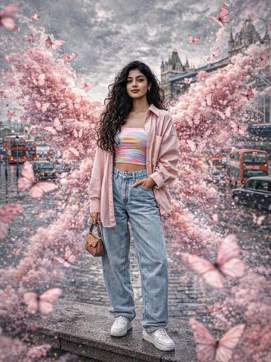 Girls Pink Butterfly Ai Photo Editing Prompts For Chatgpt - AI photo editing prompt image