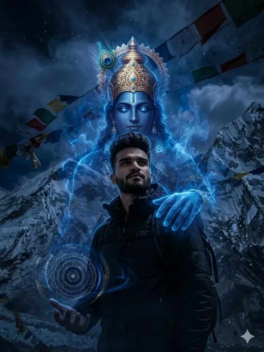 God Krishna Hand On Boys  AI Photo Editing Prompts - AI photo editing prompt image