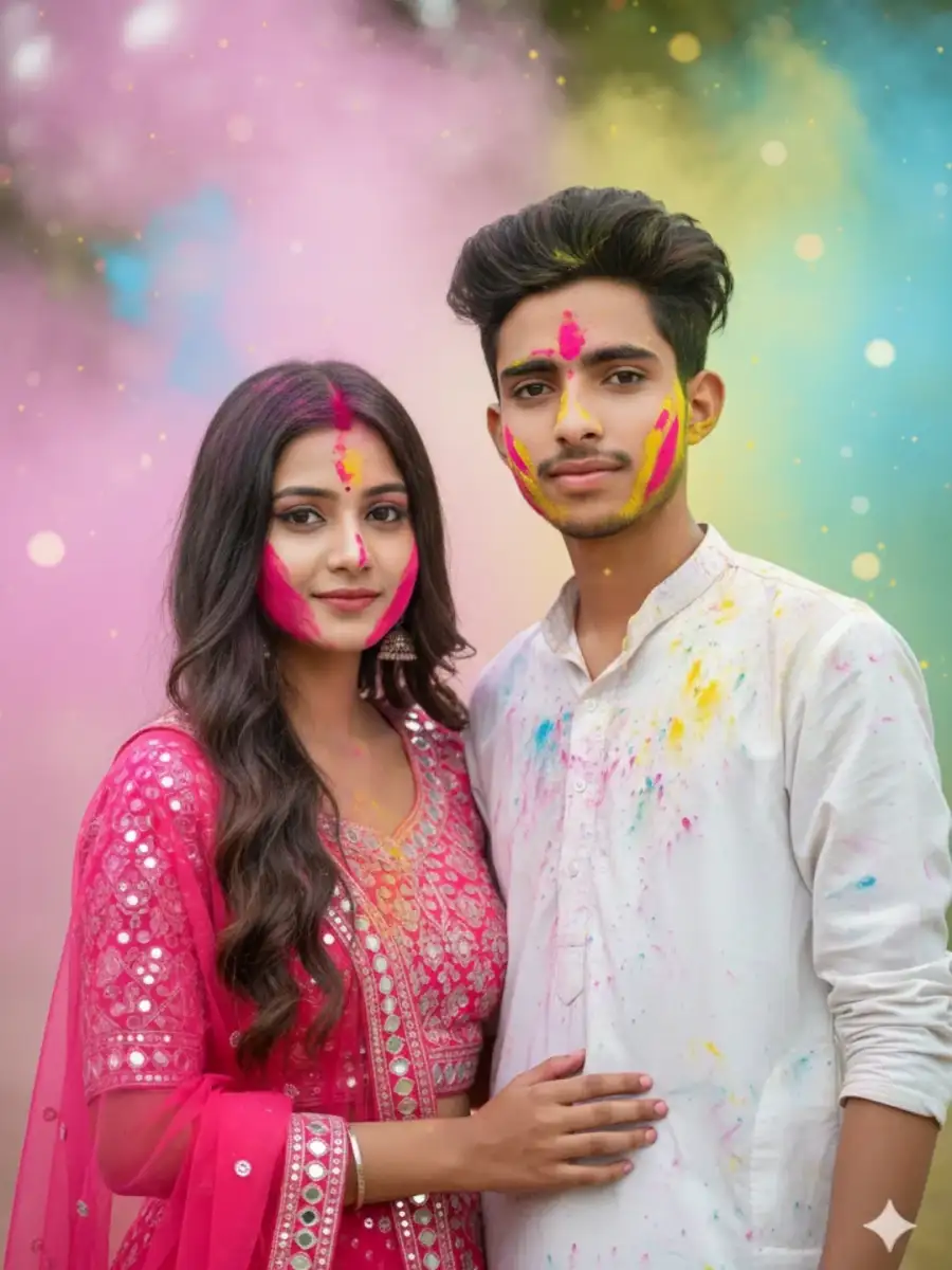 Happy Holi Couple Ai Photo Editing Prompts For Gemini - AI photo editing prompt image