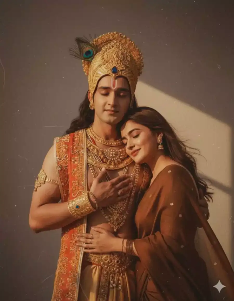 Krishna Gemini God Hugging AI Photo Editing Prompts For Girls - AI photo editing prompt image
