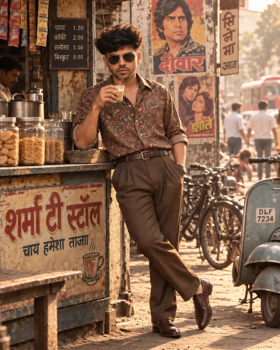 80s Look Boy Stand Chai Stall Editing Prompts