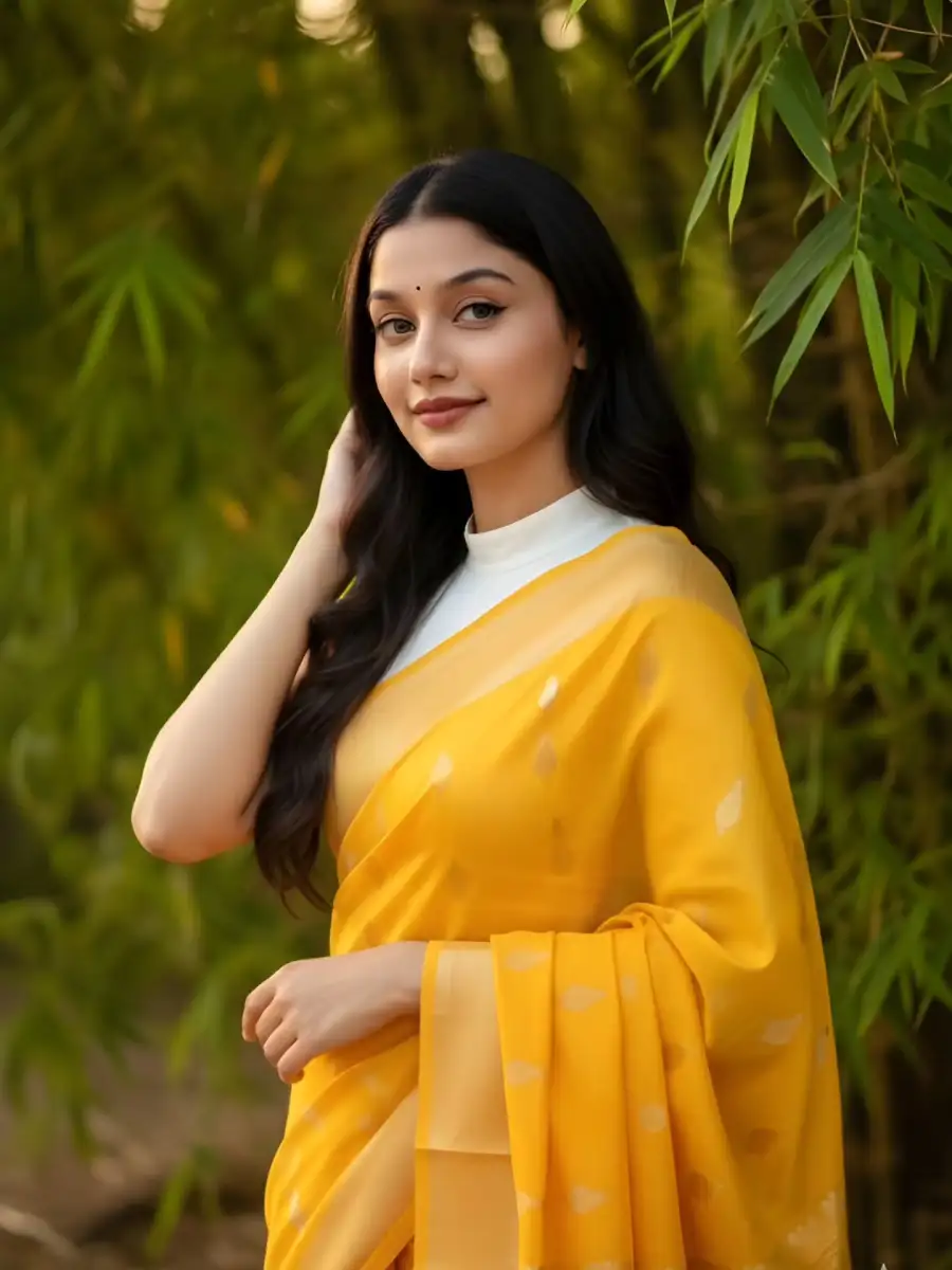 Woman Wearing A Vibrant Yellow Saree Prompt - AI photo editing prompt image